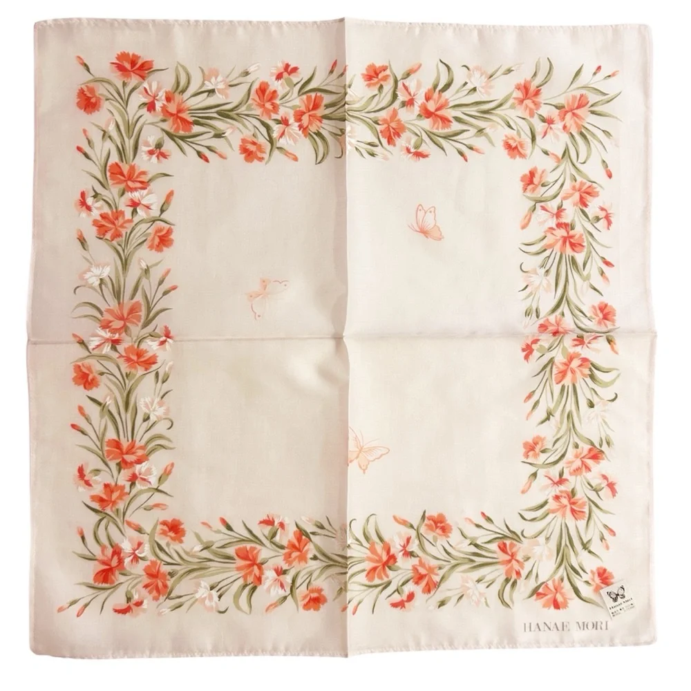 NWT Hanae Mori Pink Floral Handkerchief 100% Cotton Scarf, Japanese Designer VTG
